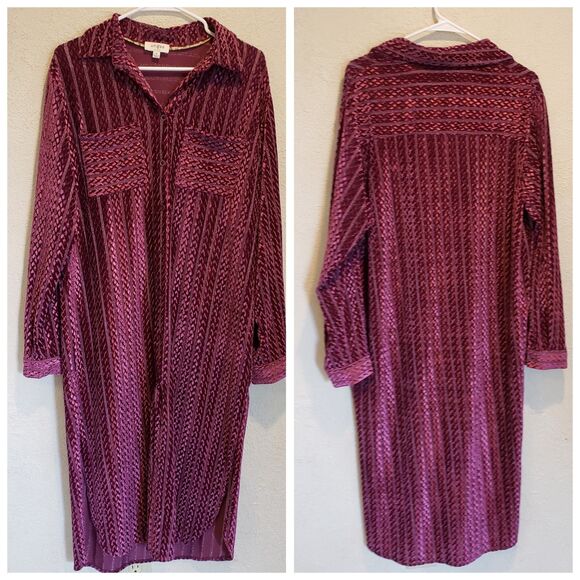Umgee Texture Curved Hem Button Down Shirt Dress Size M Purple - Picture 1 of 7